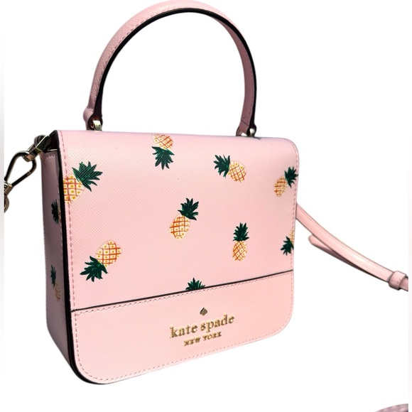 Great Condition Kate Spade Staci Square Pineapple Crossbody Pink Saffiano K7629 - Picture 1 of 15